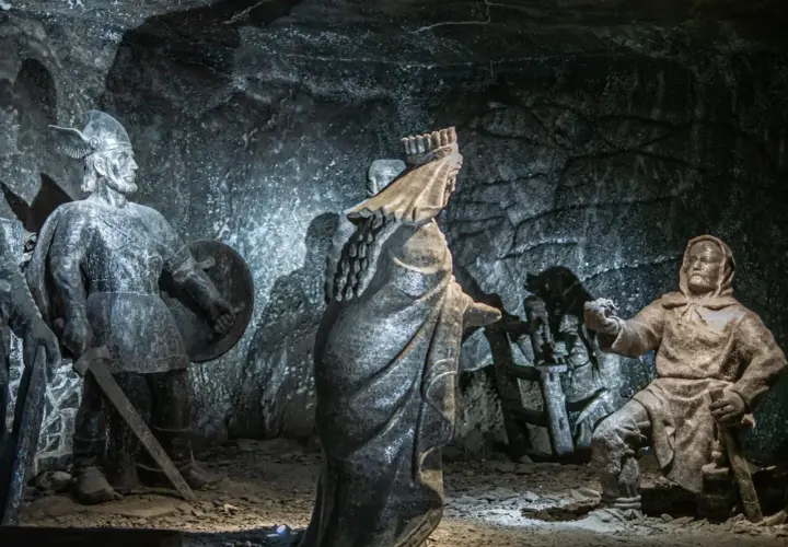Solne rzeźby w kopalni Wieliczka. Zwiedzanie Wieliczki to podróż w czasie, która trwa ok. 3 godzin.