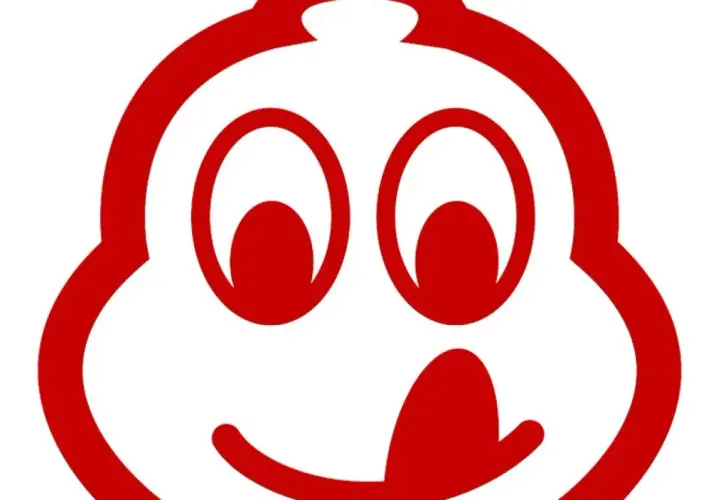 Uśmiechnięta postać z czerwonym logo Michelin, symbolizująca doskonałe jedzenie, które zasługuje na wyróżnienie bib gourmand.